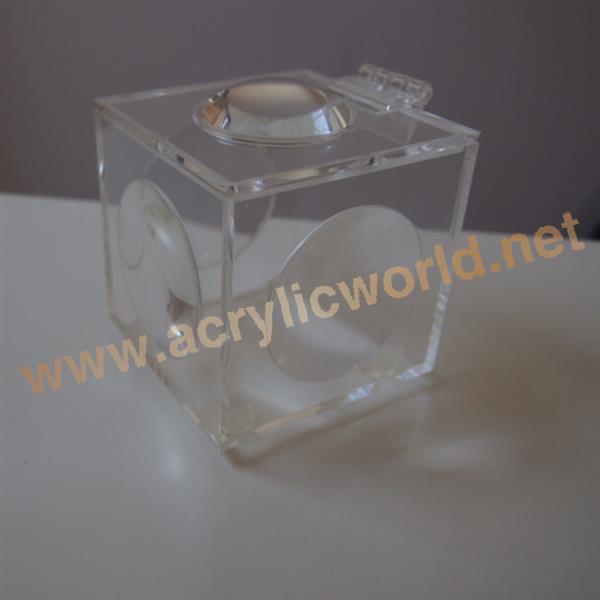 acrylic cube box with magnifier for 4 sides